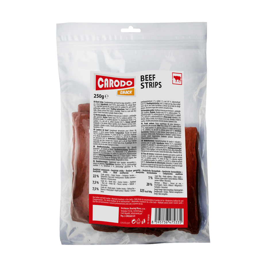 CARODO Dog poch. Hovězí proužky 250g