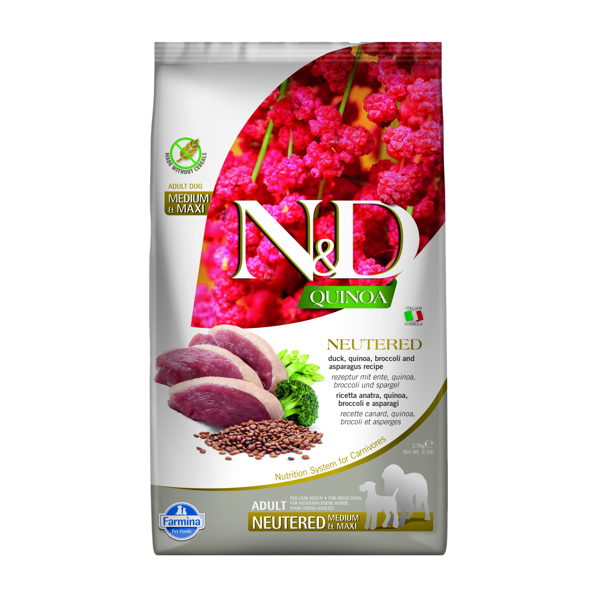 N&D Quinoa DOG Neutered Duck&Broccoli&Asp. 2,5kg