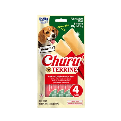 Churu Dog Terrine kuřecí s hovězím plemena M 4x30g
