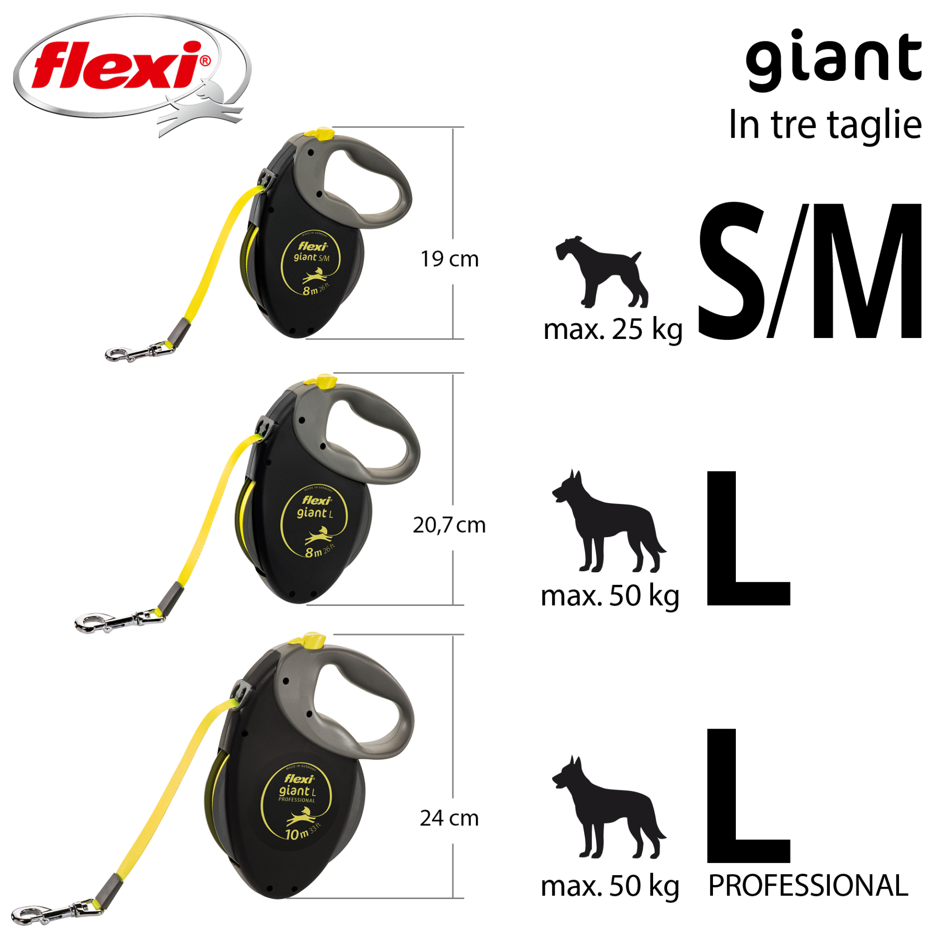 Vodítko FLEXI Giant Professional L pásek 10m/50kg neon
