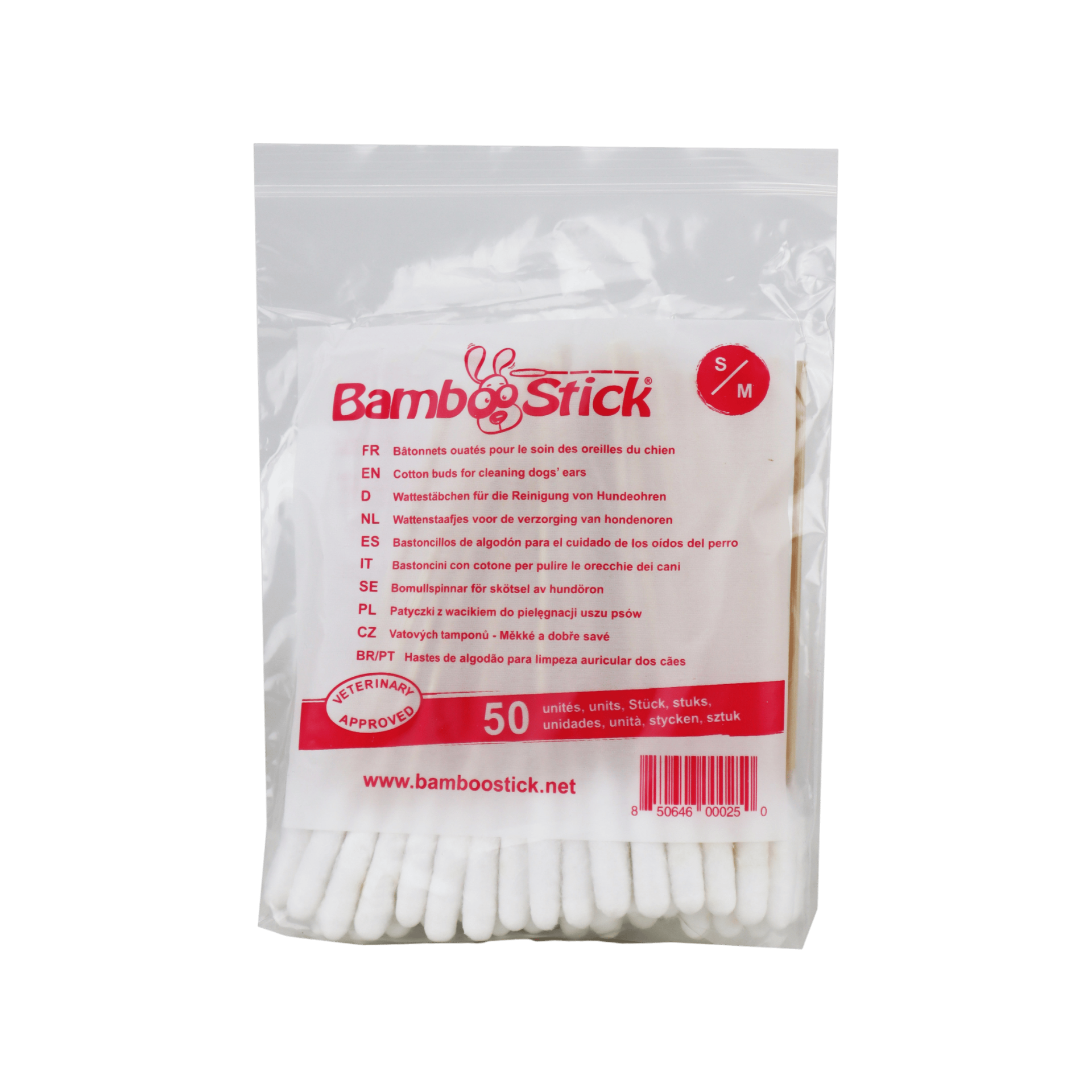 Tyčinky vatové BambooStick S/M pro čišt. uší psů 50ks