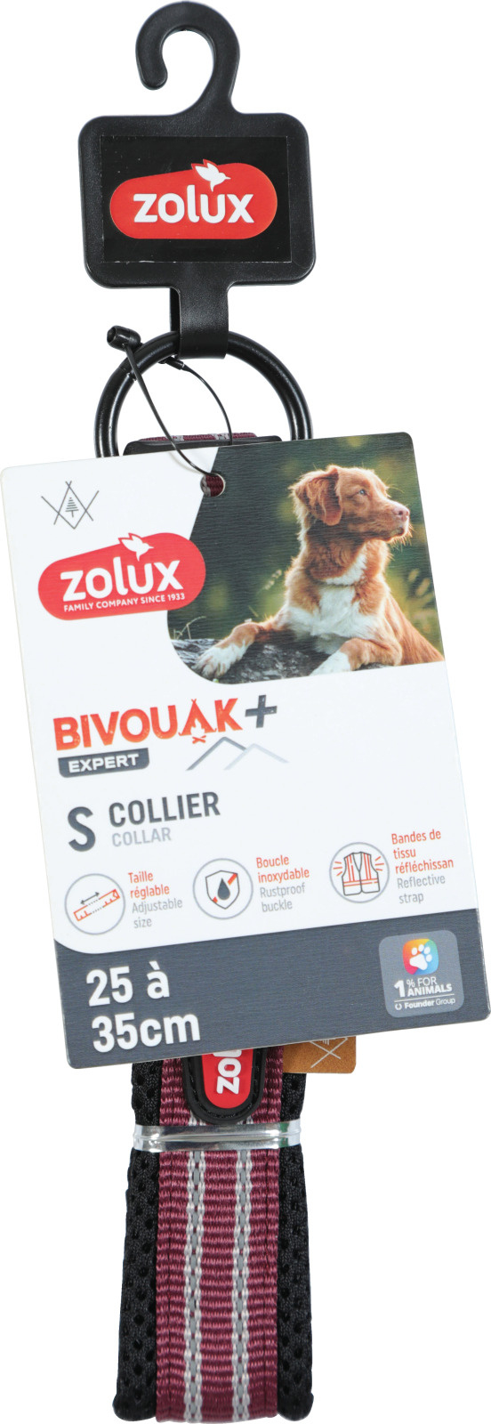 Obojek pes BIVOUAK nastavitelný 25-35cm červená Zolux