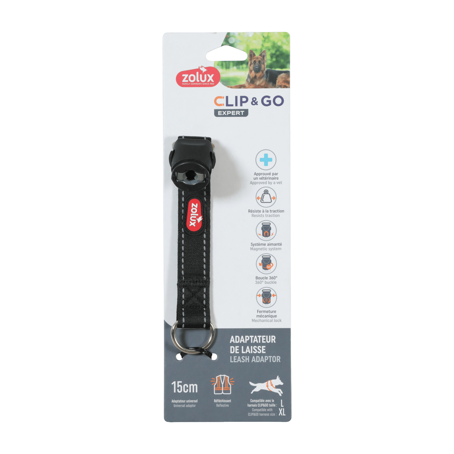 Vodítko pes Univerz. adaptér CLIP&GO černá L/XL Zolux
