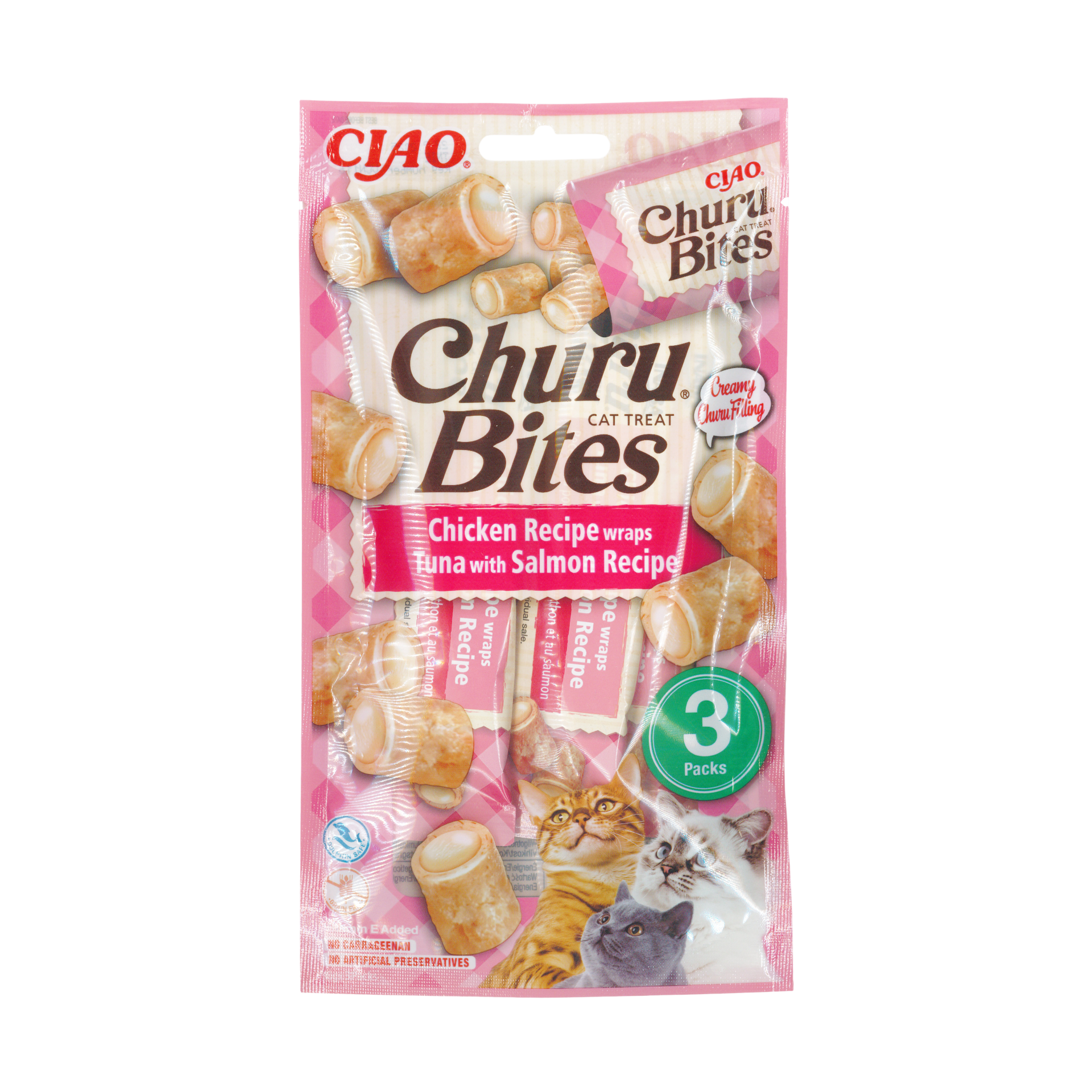 Churu Cat Bites Chicken wraps Tuna&Salmon Recipe 3x10g