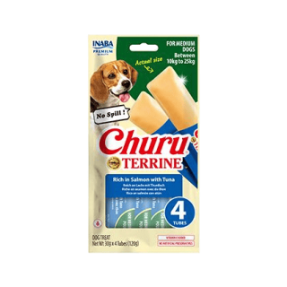 Churu Dog Terrine losos s tuňákem plemena M 4x30g