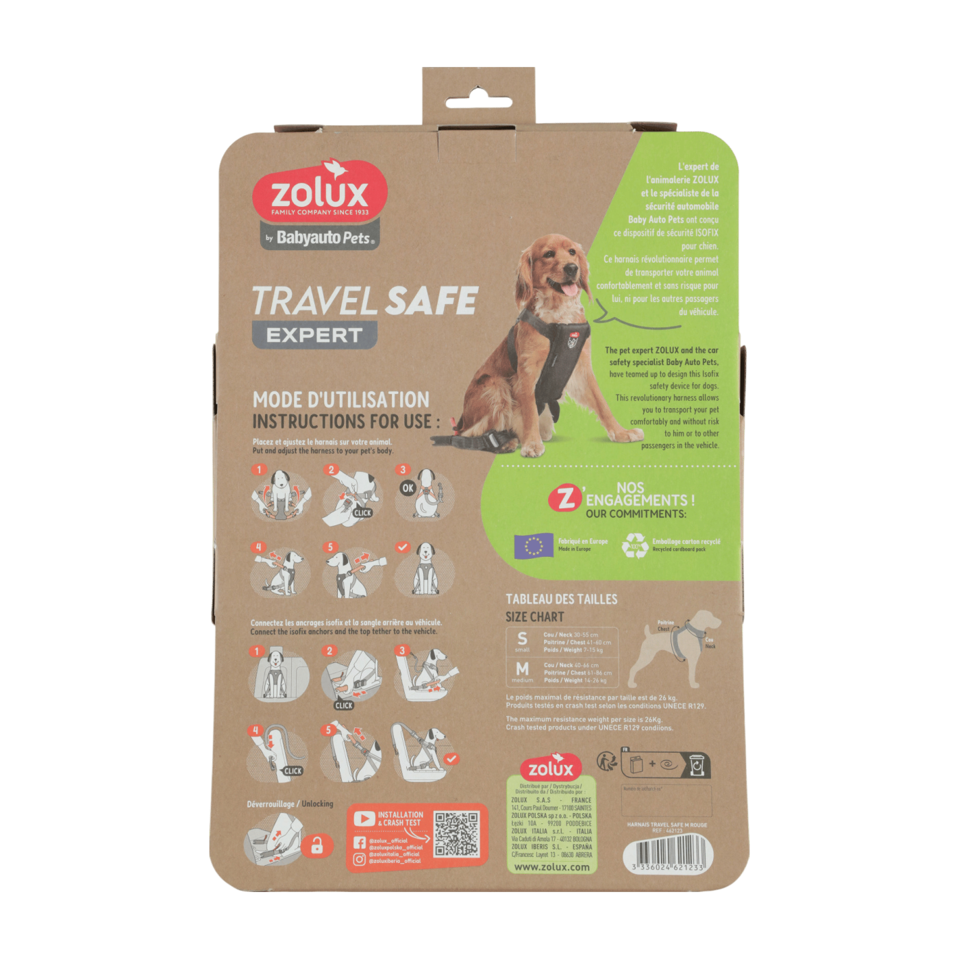 Postroj TRAVEL SAFE M Isofix červený Zolux